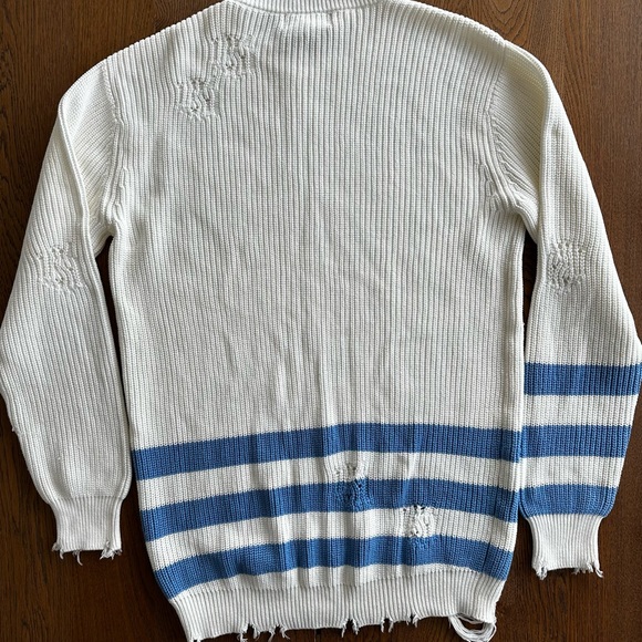 NWT SER.O.YA Women's Distressed Sweater in White with Blue Stripes | Size Medium - Picture 7 of 9